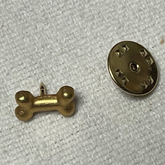 VTG Dog Bone Gold Tone Hat Vest Lapel Butterfly Clutch Pin .5" - Picture 5 of 8